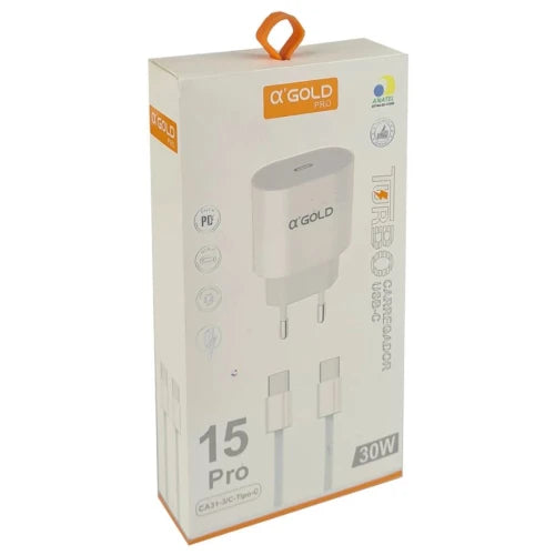 Carregador Turbo 30W Gold Pro para iPhone 15 Pro Max  6.1A Tipo C Tipo C  Ca31-3