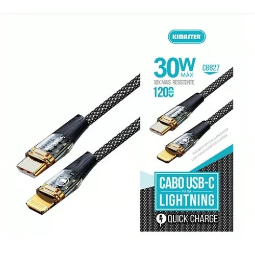 Cabo de Dados Tipo C para Lightning Kimaster 30W 1200MM CB827L