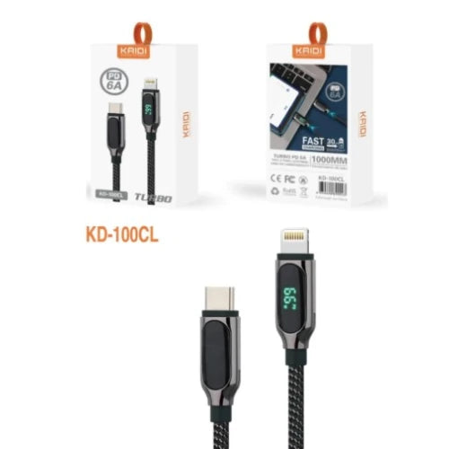 Cabo de Dados Turbo Tipo C para Lightning Kaidi PD6A KD-100CL