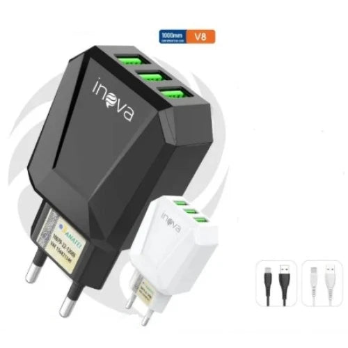 Carregador V8 Inova 3 USB 5.1A Cabo 1 Metro Car-12817S