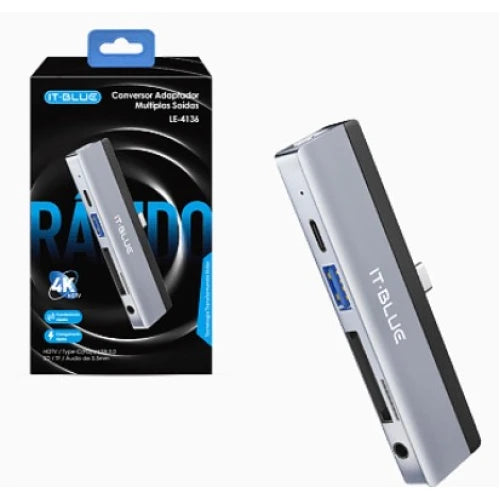 Hub Adaptador IT-BLUE 6 em 1 4K Hub USB-C 3.0 Macbook LE-4136