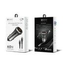 Kit Carregador Veicular HREBOS Premium entrada Tipo C Tipo C Cabo Tipo C Tipo C 60W CRV-203CC